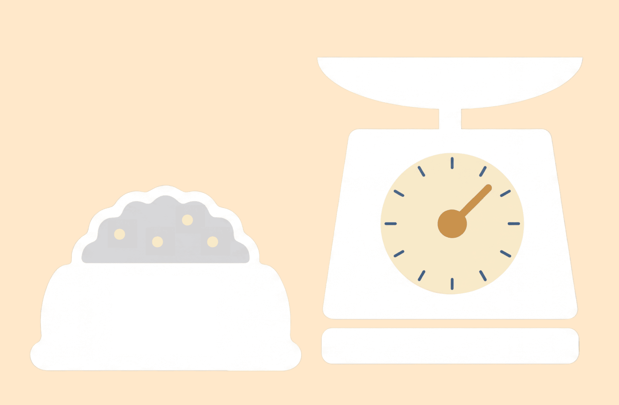 Illustration of a food bowl and kitchen scale for portion sizing